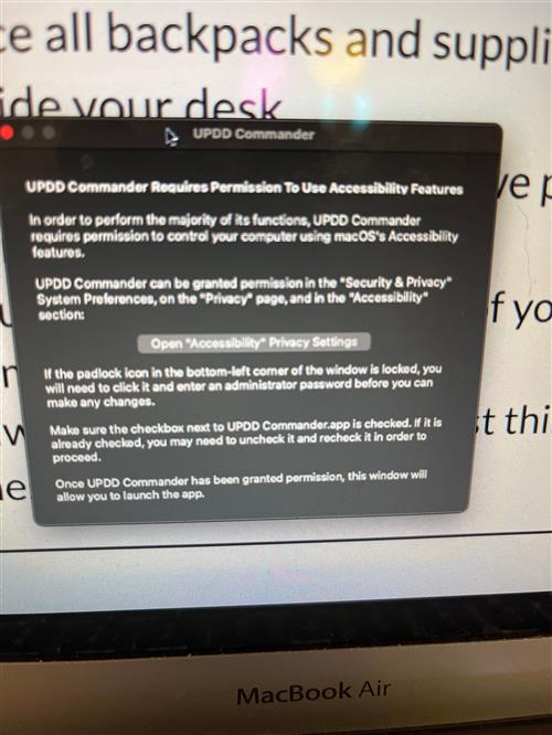 UPDD Commander Requires Permission to Use Accessibility Features